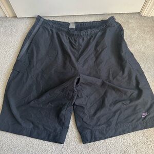 Men’s Vintage Nike Black/Gray Swim Trunks with Purple Logo Mesh Interior XXL